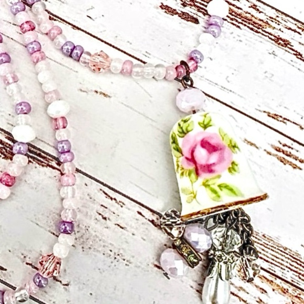 Floral Porcelain Thimble Pendent